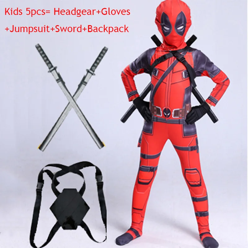 Красный Детский костюм дедпула с маской перчатки супергерой одежда для косплея
