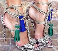 hot selling snake print leather lace up strap sandals high heel cut out gladiator sandals boots for women size 34 42 drop ship