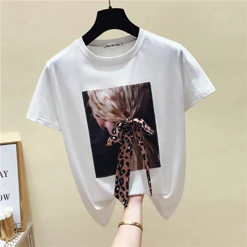 SMTHMA, новинка, хлопок, Harajuku, эстетика, футболка, сексуальная, леопардовая, с бантом, с принтом, короткий рукав, Топы И Футболки, модная повседневная футболка