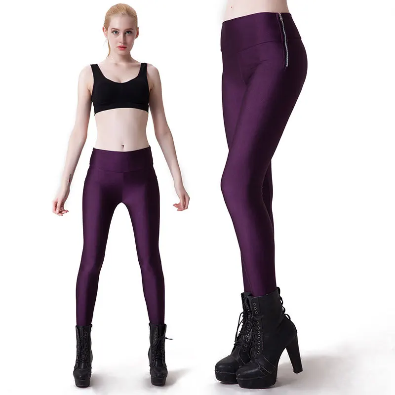 Женские Новые леггинсы ярких цветов с боковой молнией эластичные штаны