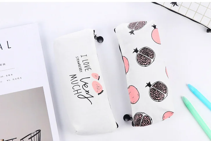 Холщовый чехол для карандашей с изображением свежих фруктов граната клубники