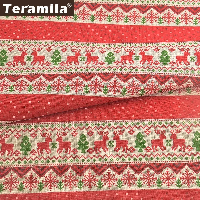 Teramila красный хлопок льняная ткань Рождественская Telas Tissus диван подушка Cabas