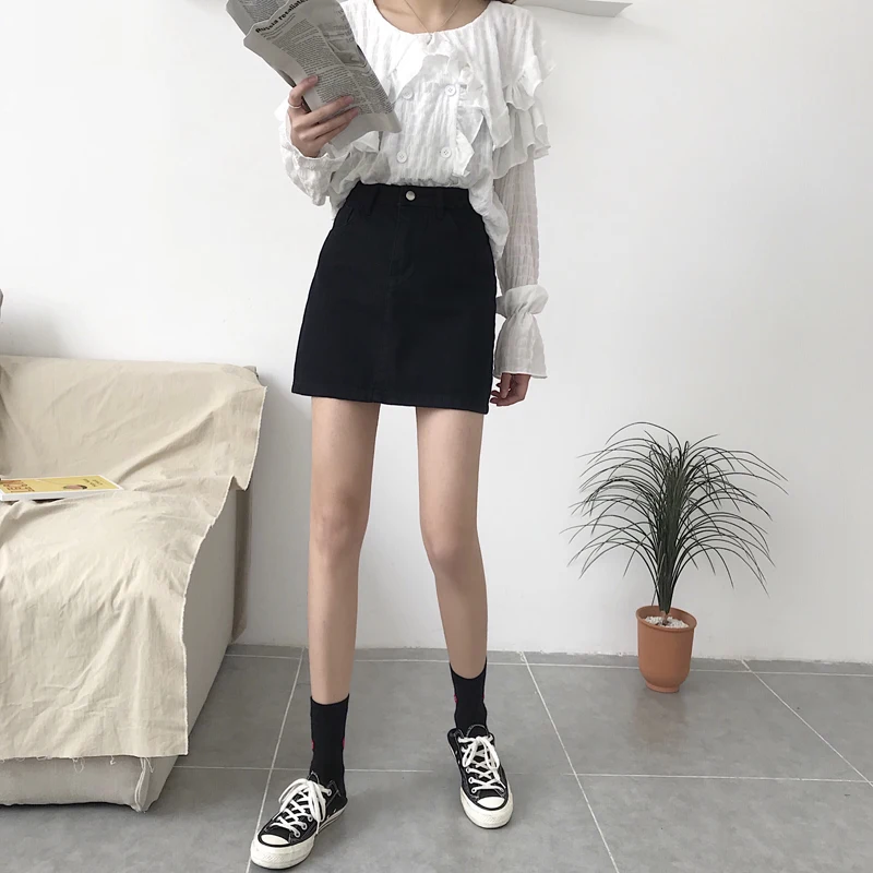 Женские юбки, тонкие, Ulzzang, простые, летние, с карманами, женская одежда, женская, подходит ко всему, трапециевидная, Студенческая, дышащая, джинсовая юбка, верхняя одежда