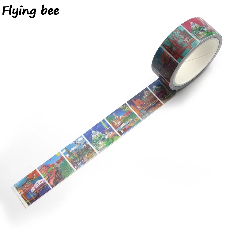 Flyingbee 15 мм X 5 м Бумага васи лента путешествия Эйфелева башня клейкая лента DIY Скрапбукинг наклейка со зданием этикетка маскирующая лента X0327