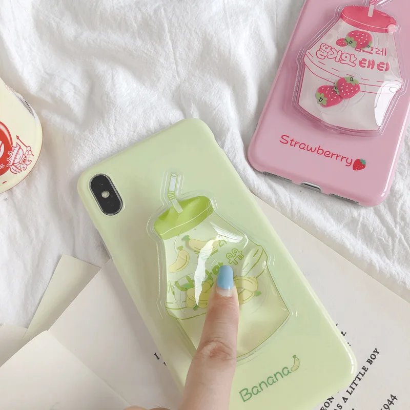 Korean Reduce Pressure Fruits Drink Phone Case For iPhoneXR XS MAX X Cute Lovely Patterned iPhone8 7 6S Plus Soft Cover |