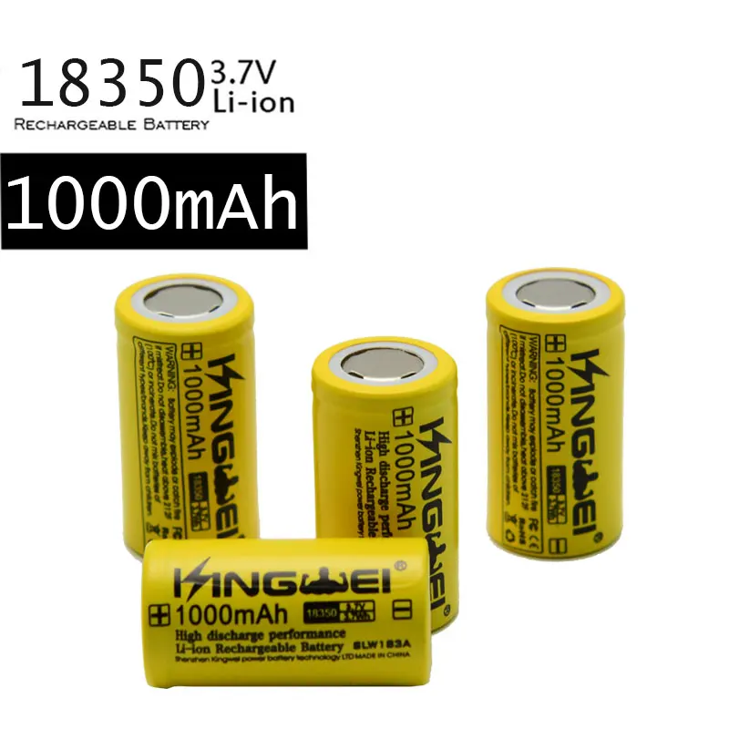 100 шт./лот kingwei 18350 1000 мАч 3 7 в литий ионная аккумуляторная батарея литиевая для