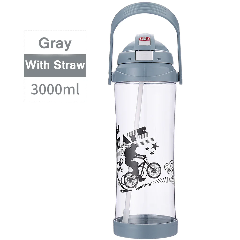 3000ml gray straw 2500 мл/3000 мл 80 унций/96 унций Экологичная пластиковая бутылка для воды для взрослых ручная ручка космическая Спортивная альпинистская походная соломенная бутылка для воды - Цвет: 3000ml gray straw