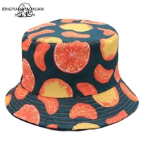 bingyunahaoxuan panama bucket hat men women summer bucket cap orange print hat hip hop gorros fishing fisherman hat