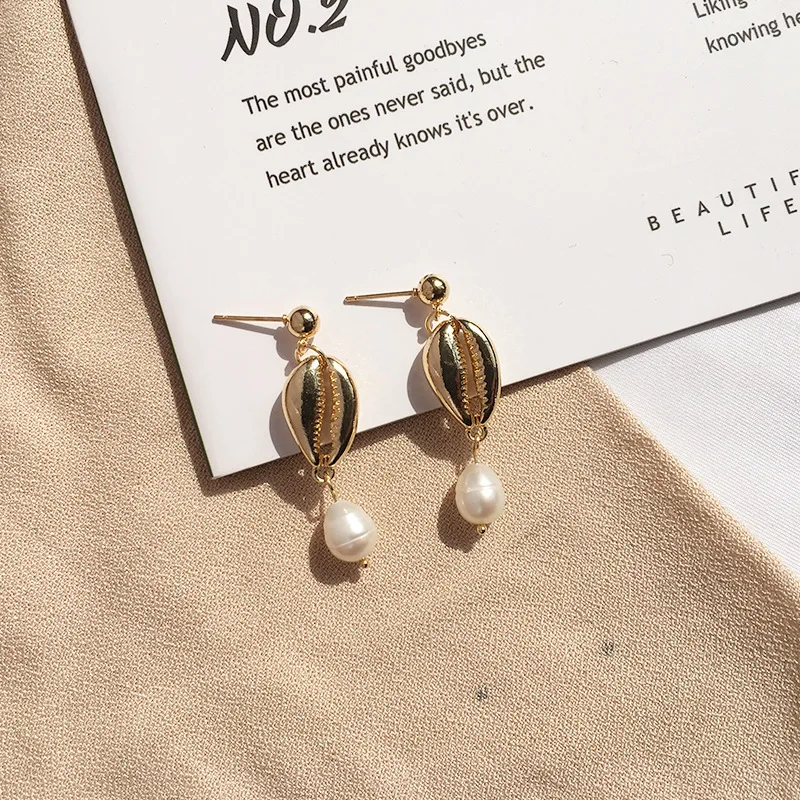 Золото прекрасный ракушка PNG Длинные висячие серьги Для женщин Модные украшения