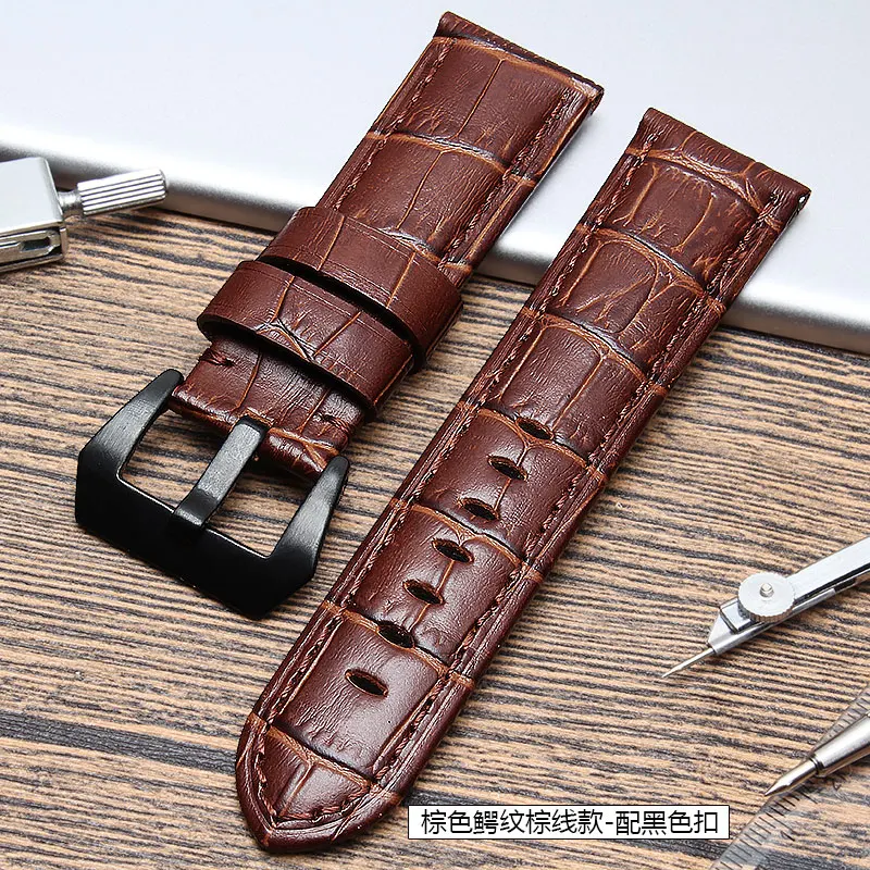 Genuine Leather Watchbands man's Italy Watch Band Strap for Panerai Belt Stainless Steel Buckle brown 22 24 26mm Exempt postage |