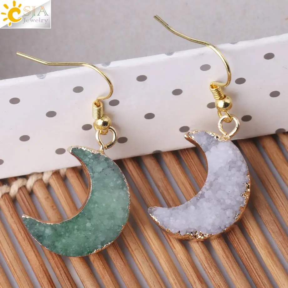 Женские серьги-подвески CSJA золотистого цвета в форме Луны эффектные подарок для