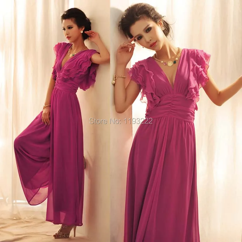 Женское шифоновое вечернее платье с каскадными оборками V-образным вырезом и