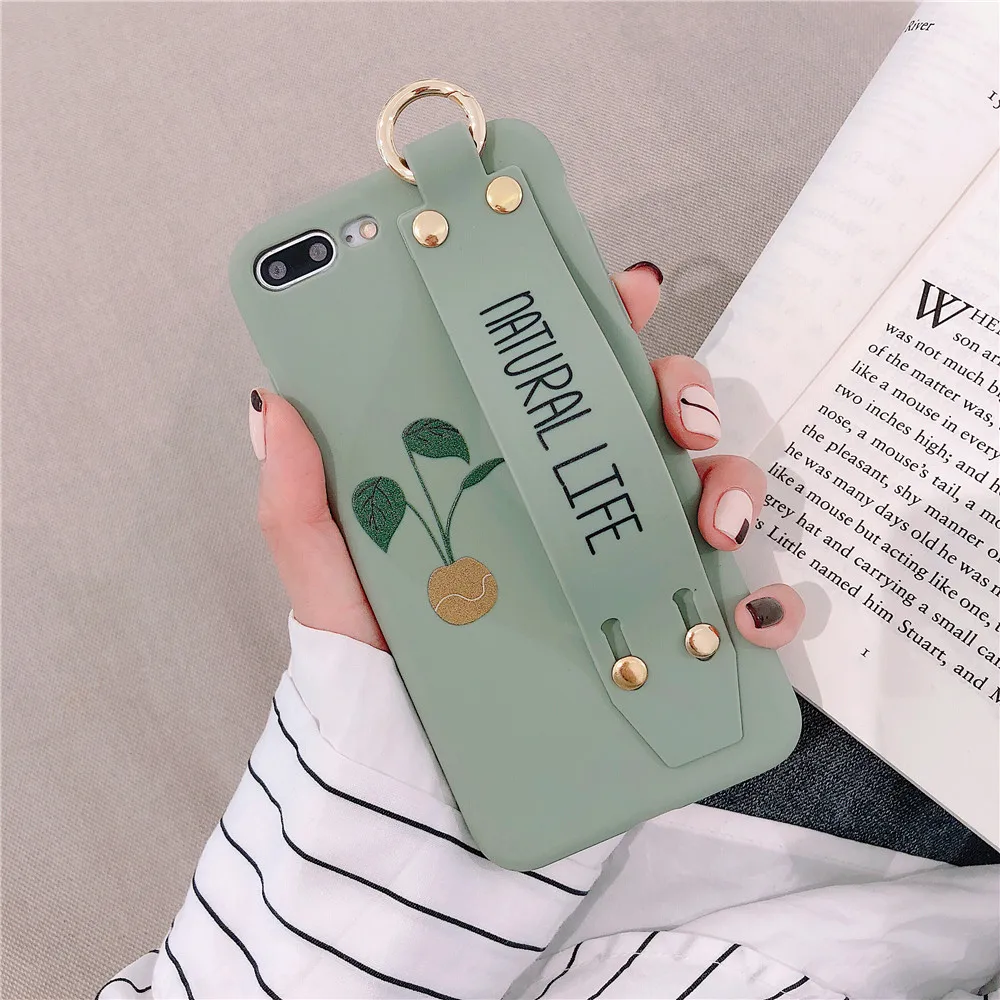 Cactus Green Plant Couples Case For iPhone 11 pro X XS MAX XR Fresh Wrist Strap Silicone Phone Cover 6 6s 7 8Plus Cases |