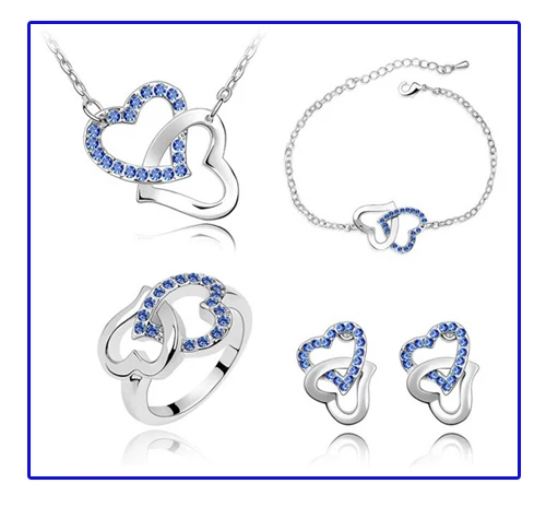 Свадебные красивые Ювелирные наборы AAAA + Стразы Кристалл Двойное сердце модные