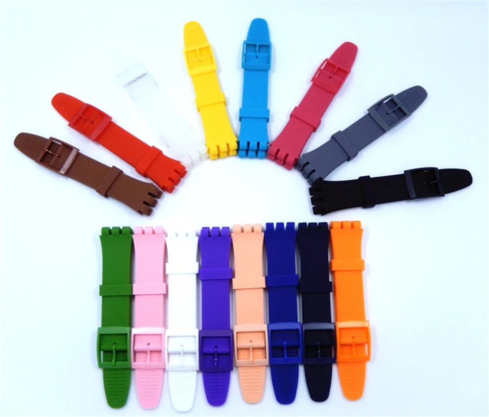 Ремешок силиконовый для часов Swatch резиновый цветной браслет с пряжкой 16 мм 17 19 20 |