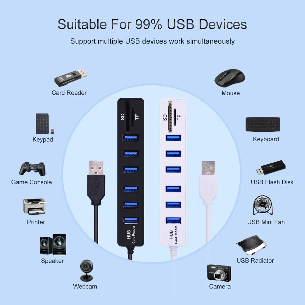 CHIPAL usb хаб Combo 3 порта USB 2 0 Hub Высокоскоростной разветвитель Multi в 1 SD / TF кардридер