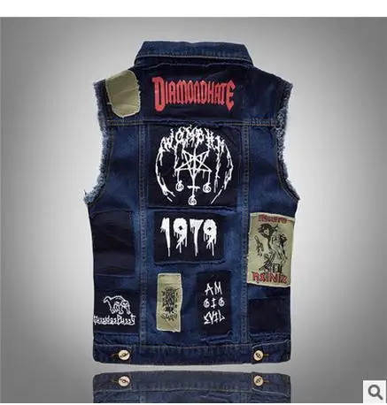 Мужской ковбойский жилет однобортный с отложным воротником джинсовый модель K94