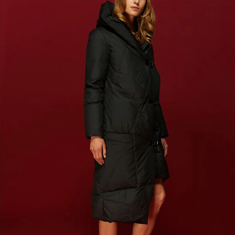 Женское зимнее пальто белая куртка пуховик с капюшоном Длинная утепленная