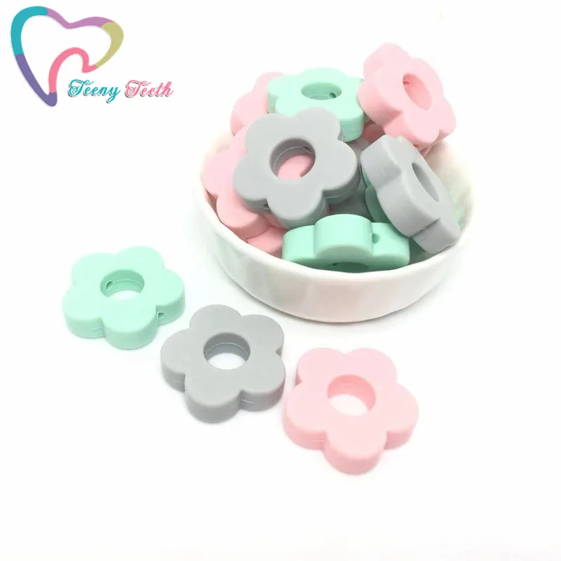 

Teeny Teeth 10 PCS Candy Silicone Flower Beads Baby Teething Nursing DIY Crafts Chew Beads Clips Soother Chain Accessories Toy