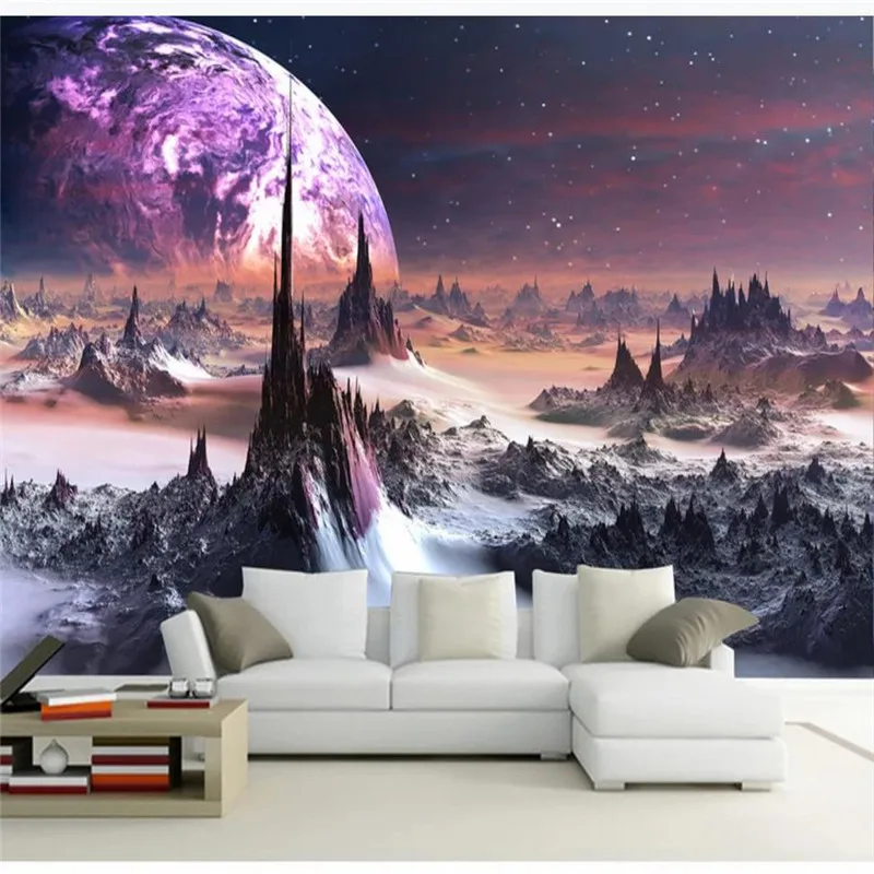 

Custom wallpaper 3D stereo fantasy universe starry mountain TV background wall decoration painting waterproof material