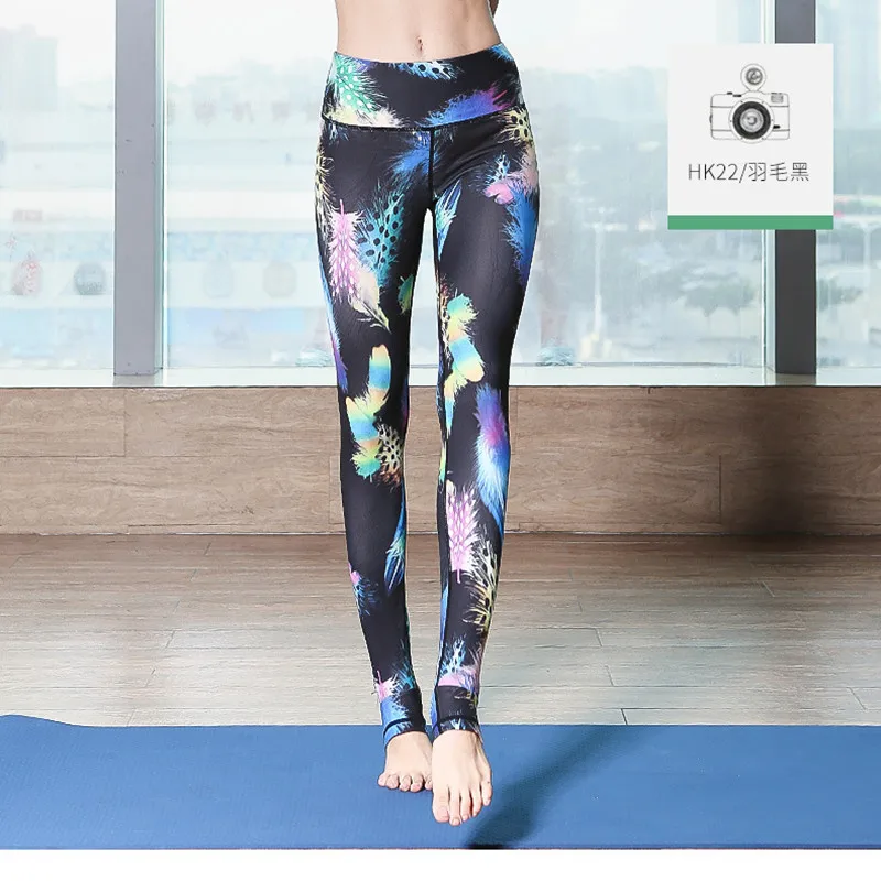 Сексуальные печатных штаны для йоги Для женщин быстросохнущая спортивные брюки