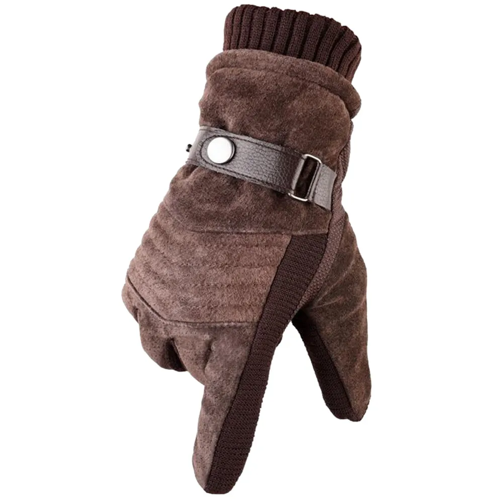 Men's Windproof Waterproof Bicycle Pigskin Slip Plus Velvet Thickening Gloves Cycling Accessories Hiking Climbing #3N08 | Спорт и