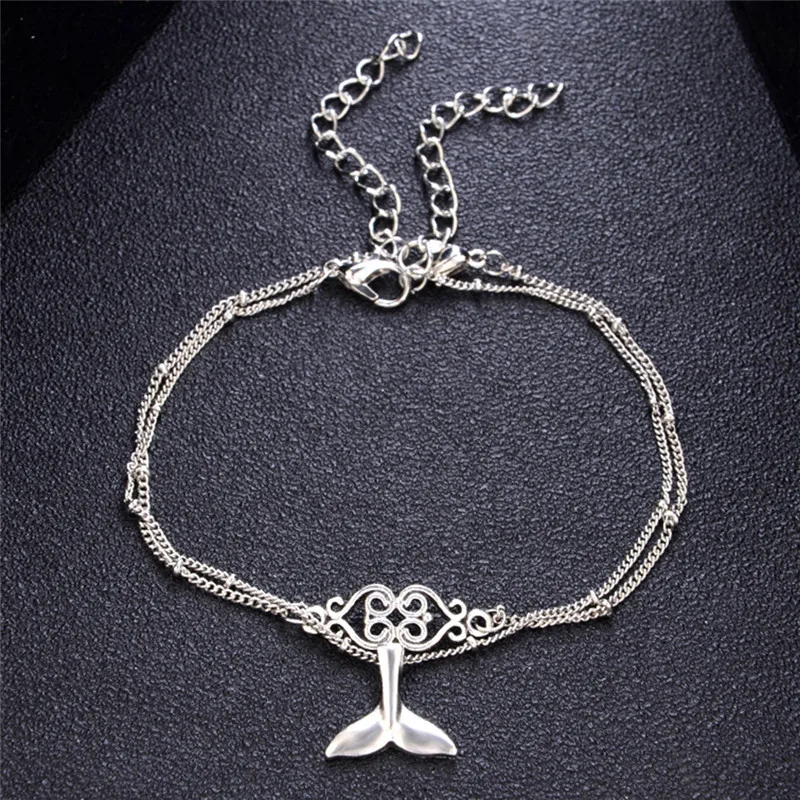 Retro Bohemian Silver Color Mermaid Fish Tail Anklets Women Carved Charm Barefoot Sandals Ankle Jewelry Mutlilayer Steampunk | Украшения и