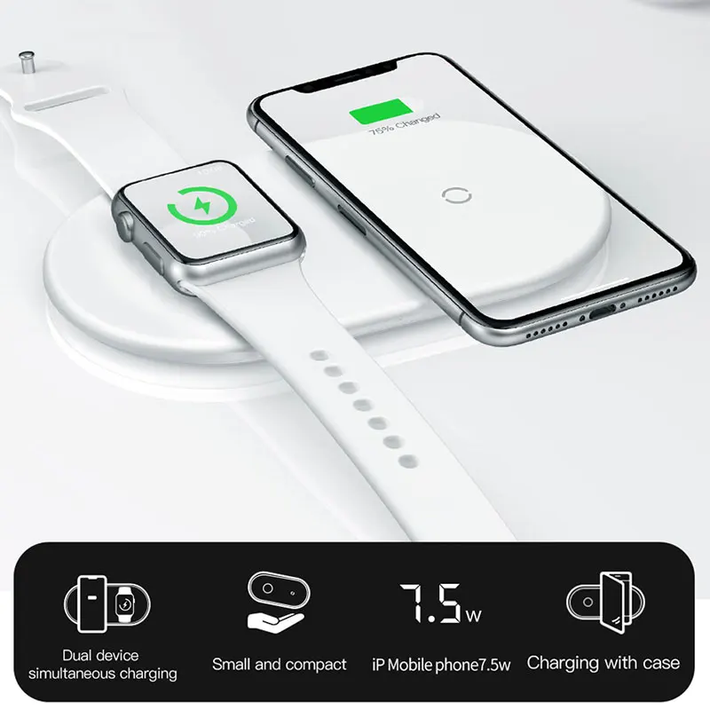 Беспроводное зарядное устройство 2 в 1 для Apple Watch 4/3/2/1 обновленная версия быстрая Беспроводная зарядка для iPhone 8 Xs Max samsung S9