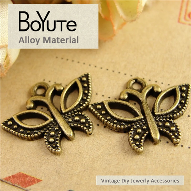 BoYuTe (100 Pieces/Lot) 16*22MM Wholesale Antique Bronze Plated Zinc Alloy Metal Butterfly Charms for Jewelry Making | Украшения и