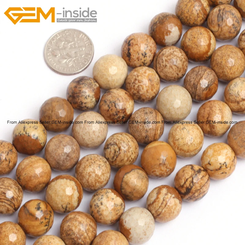 Граненые картины Jaspers каменные бусины для изготовления ювелирных изделий 4-12 мм 15