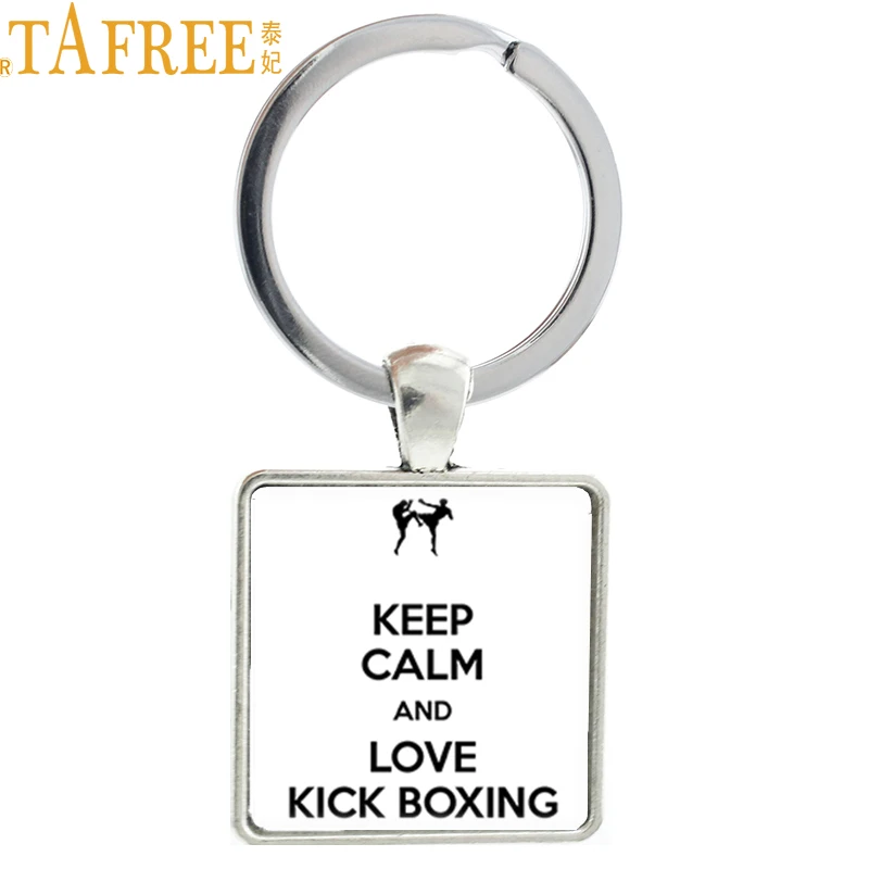 

TAFREE vintage Kickboxing sports keychain keep calm and love kickboxing square keyring exquisite popular men women jewelry NW260