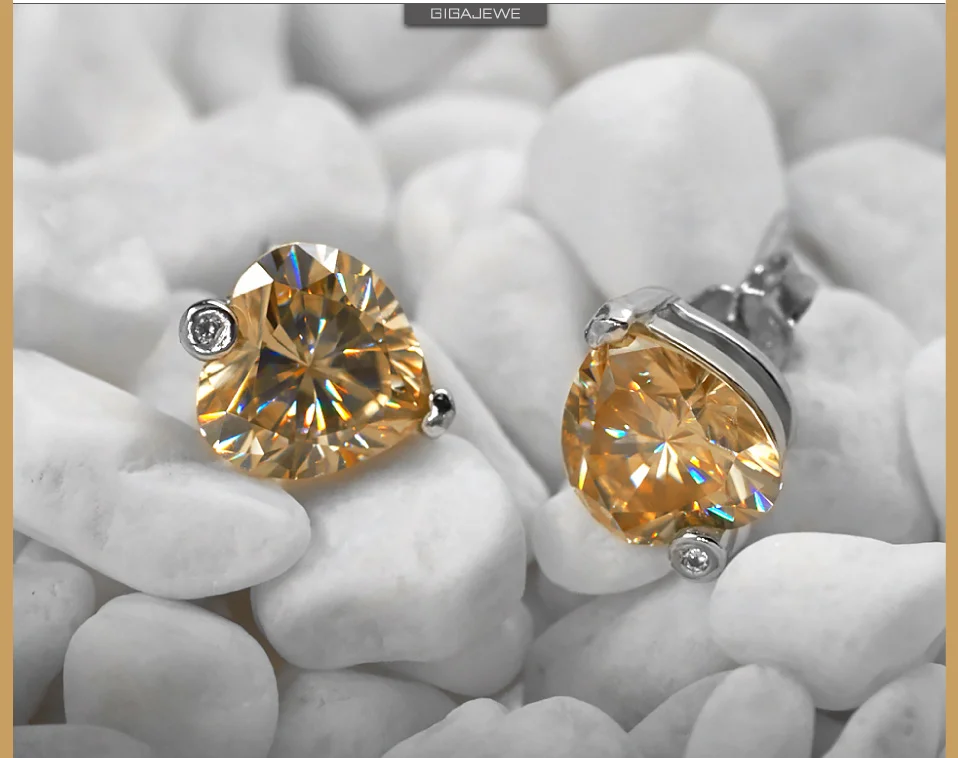 GIGAJEWE Муассанит Золотая круглая огранка общая 2.5ct выращенные лабораторно алмазы 2-зубец Серебряные серьги Модные украшения подарок девушке