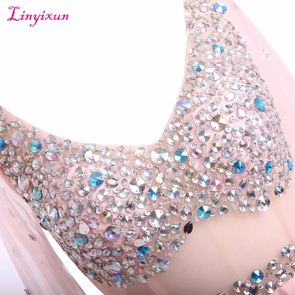 Linyixun реальные фото скромные платья для выпускного вечера с v-образным вырезом и