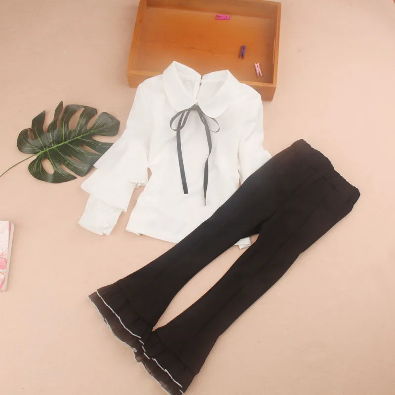 Блузка для девочек весна 2018 детская одежда школьная маленьких белая блузка