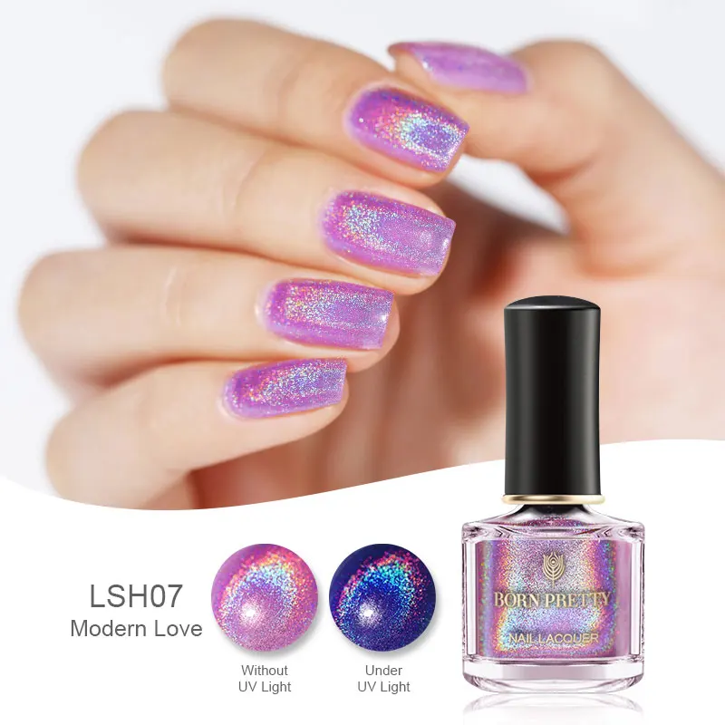 color 4 BORN PRETTY 6ml Iridescent Shiny Holographic Nail Polish Wonderworld Glitter Series Sequins Nail Art Lacquer Manicure Tools - Цвет: color 4
