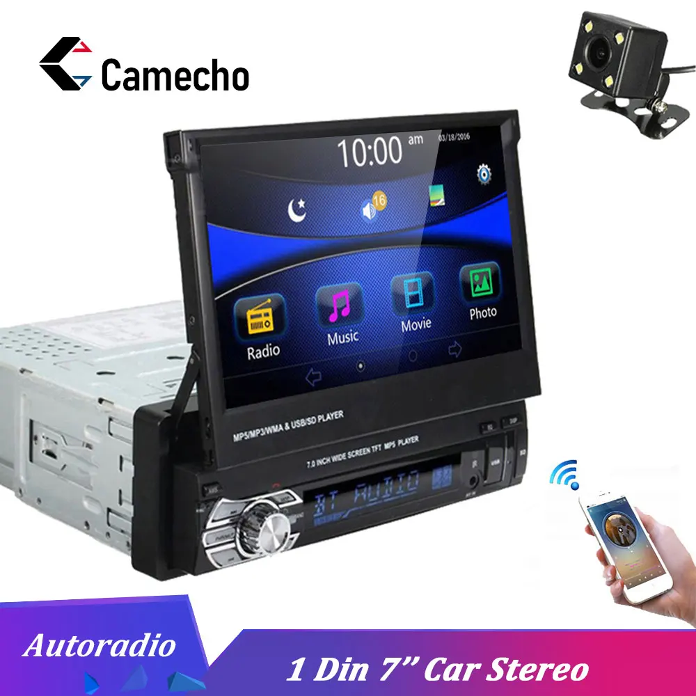 Camecho автомобильный стерео аудио Радио Bluetooth 1DIN " HD Авторадио сенсорный экран монитор DVD MP5 SD FM USB плеер камера заднего вида