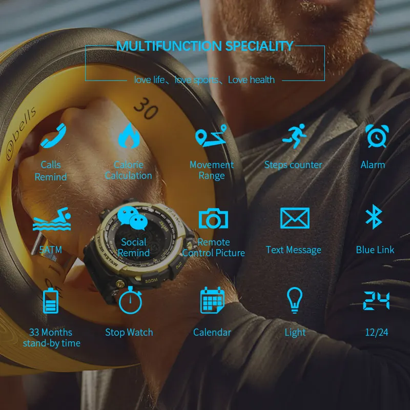 Цифровой Bluetooth часы SMAEL Водонепроницаемый электронные мужские светодиодный