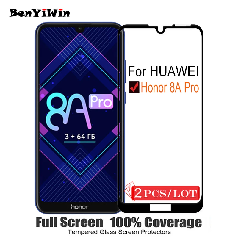 2 шт Полное покрытие закаленное стекло для huawei Honor 8A Pro защита экрана на защитное стекло чехол для JAT L41 пленка
