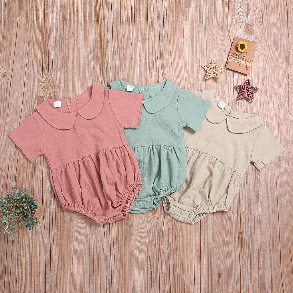 Комбинезон для маленьких девочек милый льняной комбинезон с короткими рукавами