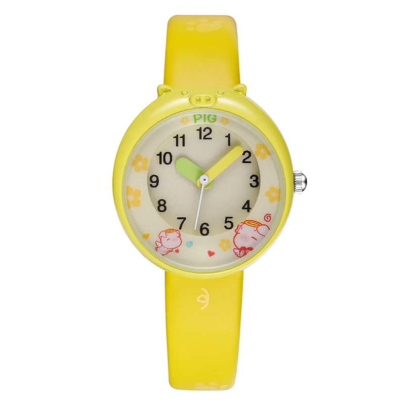 yellow pig watch KEZZI с любимыми персонажами из мультфильмов для детей с ображением Хрюшки, свиньи Платье часы творчества цифры набора детские часы для девушек-студенток кварцевые наручные часы детские часы Relogio Infantil - Цвет: yellow pig watch