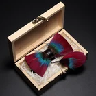 Мужской комплект из галстука и бабочки, ручной работы, из перьев и кожи
