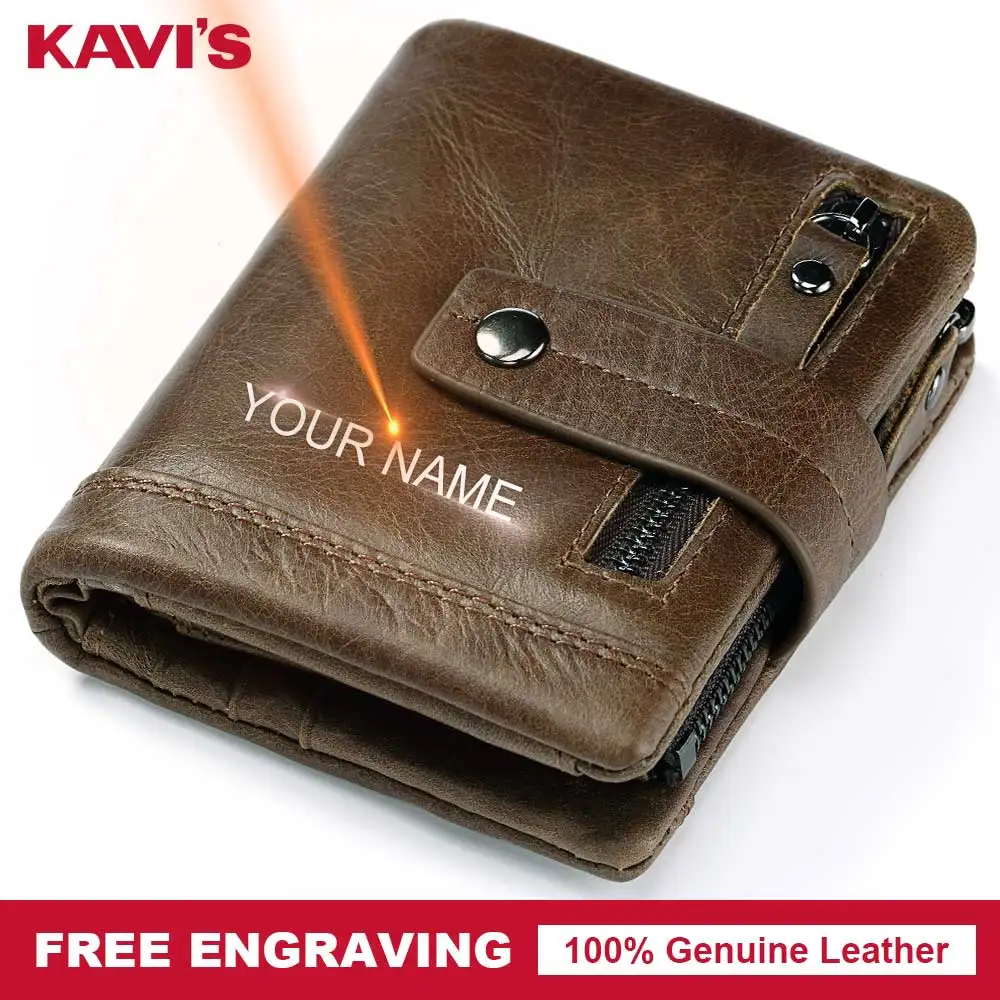 KAVIS Free Engraving Genuine Leather Wallet Men PORTFOLIO Male Cuzdan Small Portomonee Perse Coin Purse Fashion Money Bag Name