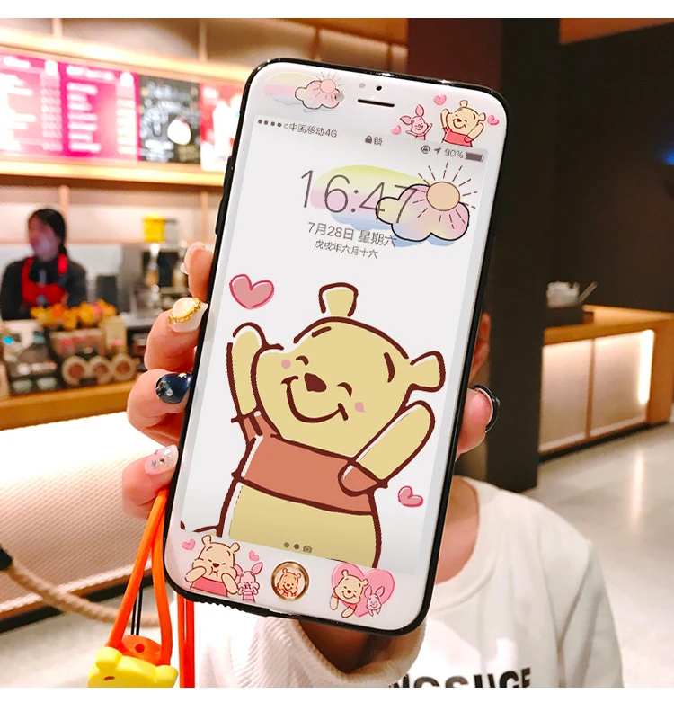 Сумка-Медведь Винни для iPhone 7/8 plus задняя крышка из закаленного стекла 6 6s +