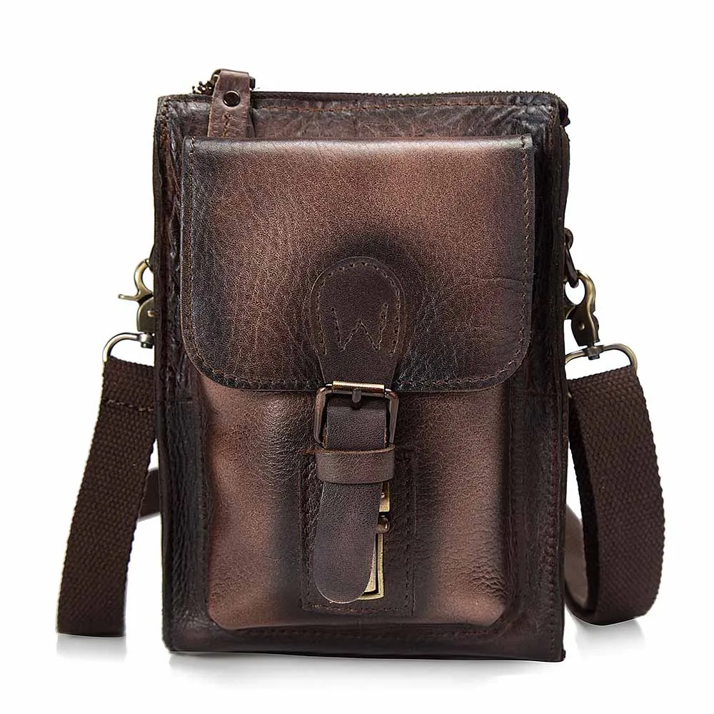 dark brown 3 Оригинальная кожаная мужская многофункциональная Повседневная дизайнерская маленькая сумка-мессенджер на одно плечо через плечо поясная сумка на ремне " чехол для телефона 6402db - Цвет: dark brown 3