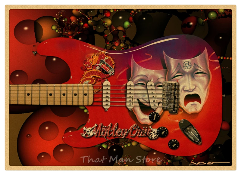 Motley Crue винтажная Ретро рок-группа музыкальная гитара матовая крафт-бумага античный плакат Настенная Наклейка домашний декор 42*30 см - Цвет: Синий