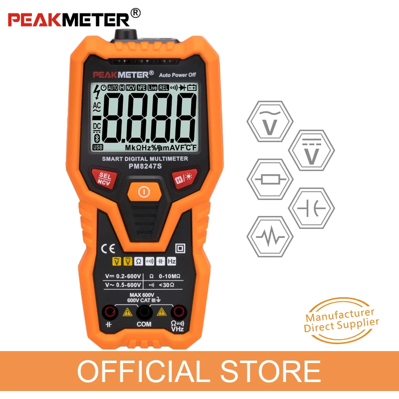 Профессиональный цифровой мультиметр PEAKMETER PM8247S Smart AutoRange вольтметр с подсветкой