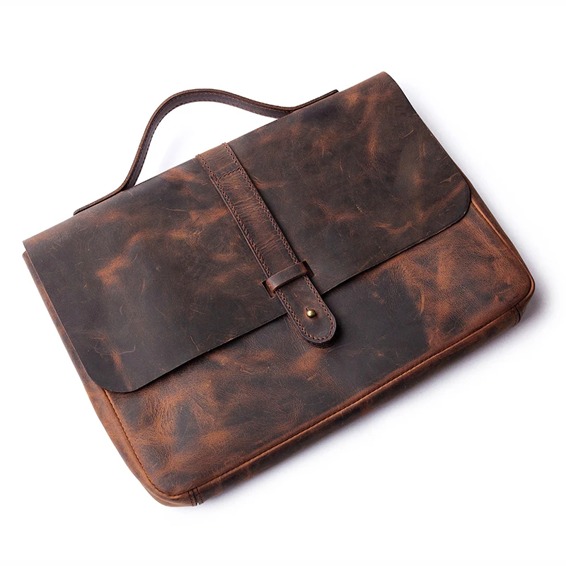 Handmade Genuine Leather Handbag Vintage Crazy Horse Leather Document Case Bag Computer Protection Bag Gift For Him/Her