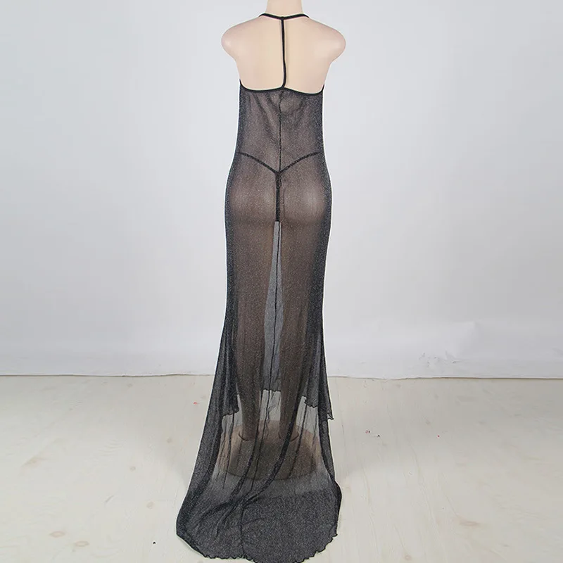 Сексуальное длинное платье Ночная рубашка прозрачное с глубоким v образным