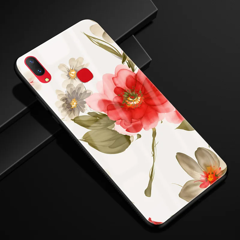 Чехол для Vivo Y91, Y95, закаленное стекло, чехол с рисунком, черный, TPU, бампер, чехол для Vivo Y95, Vivo Y91, чехол для телефона, стекло, Y 91