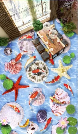 

[Self-Adhesive] 3D Shells Lotus Lake 8 Non-slip Waterproof Photo Self-Adhesive Floor Mural Sticker WallPaper Murals Wall Print